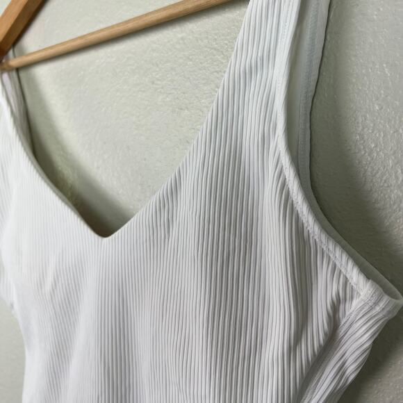 Andie Swim Women's Size Large One Piece White Ribbed Low Back Swimsuit V-Neck - Picture 2 of 8